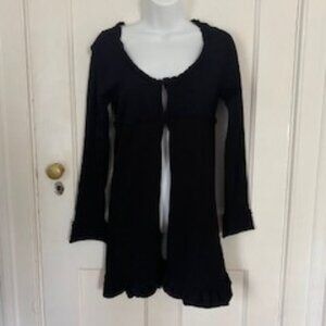 Max Studio Black Cardigan with Ruffled Trim, Size S